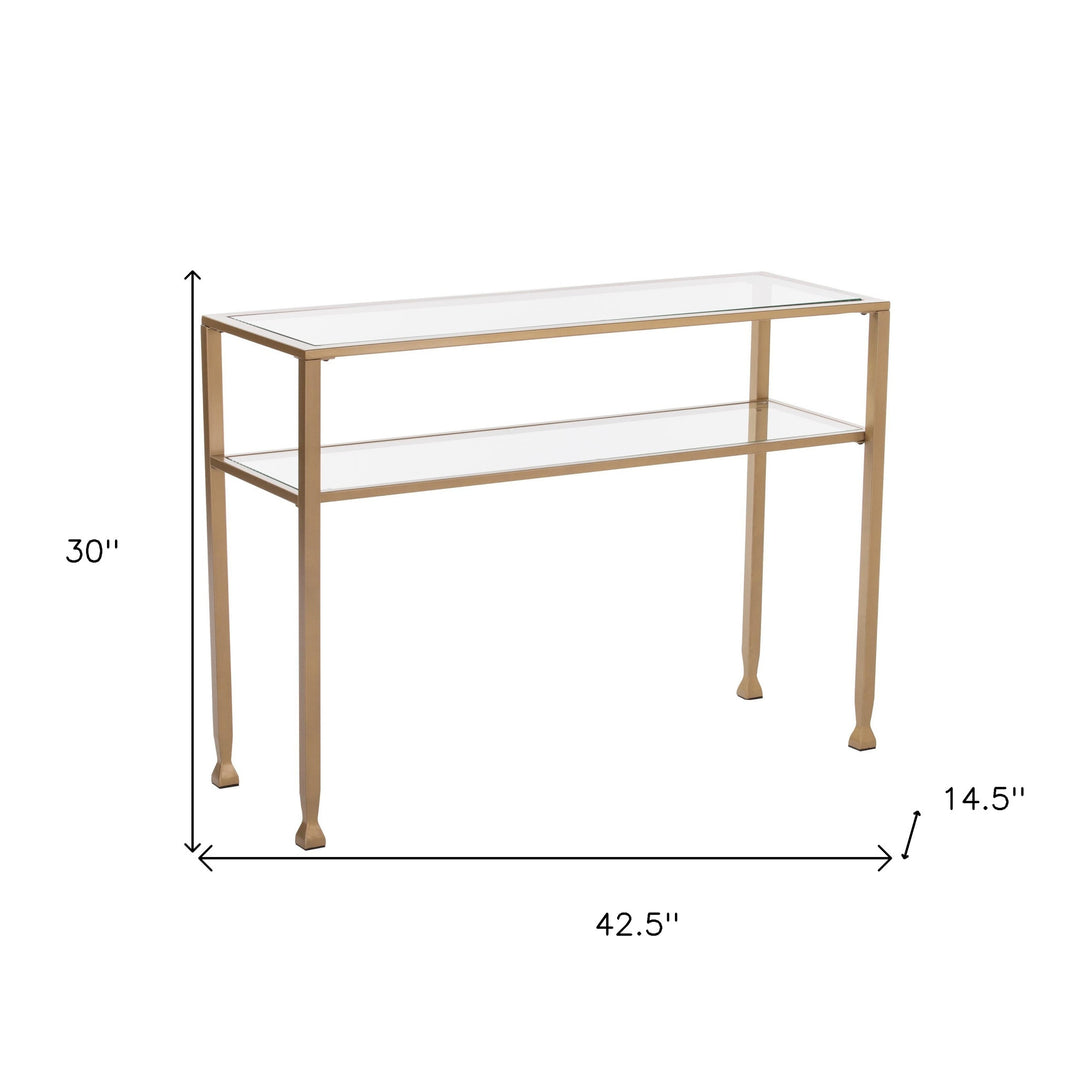 43" Clear and Gold Glass Console Table With Storage