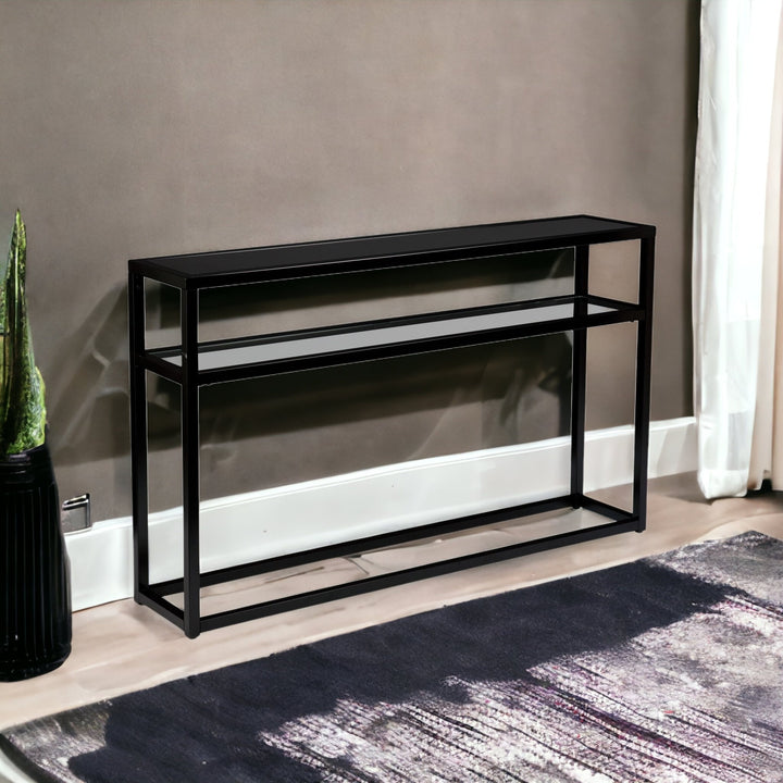 50" Black Glass Frame Console Table With Storage