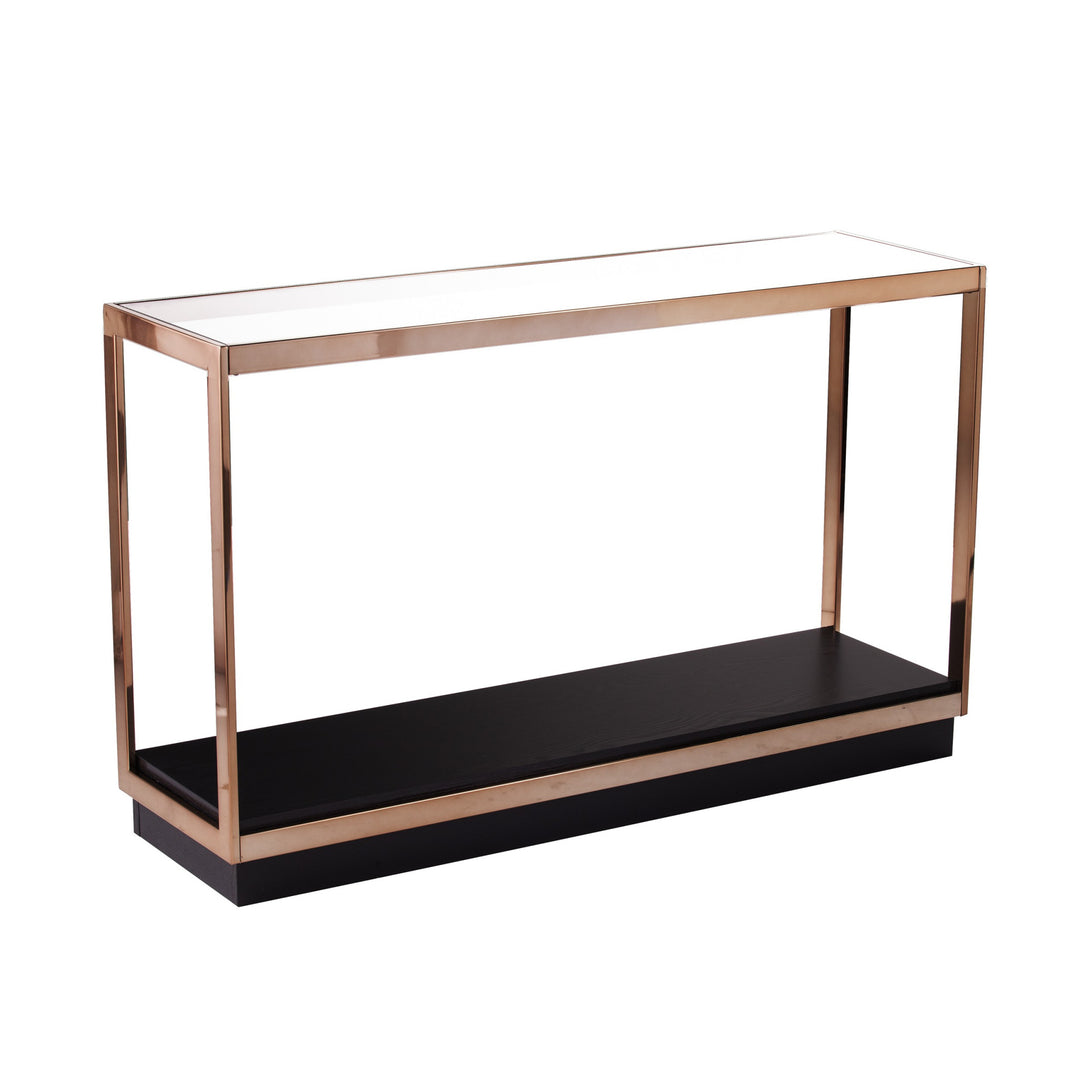 48" Clear and Champagne Glass Floor Shelf Console Table With Storage