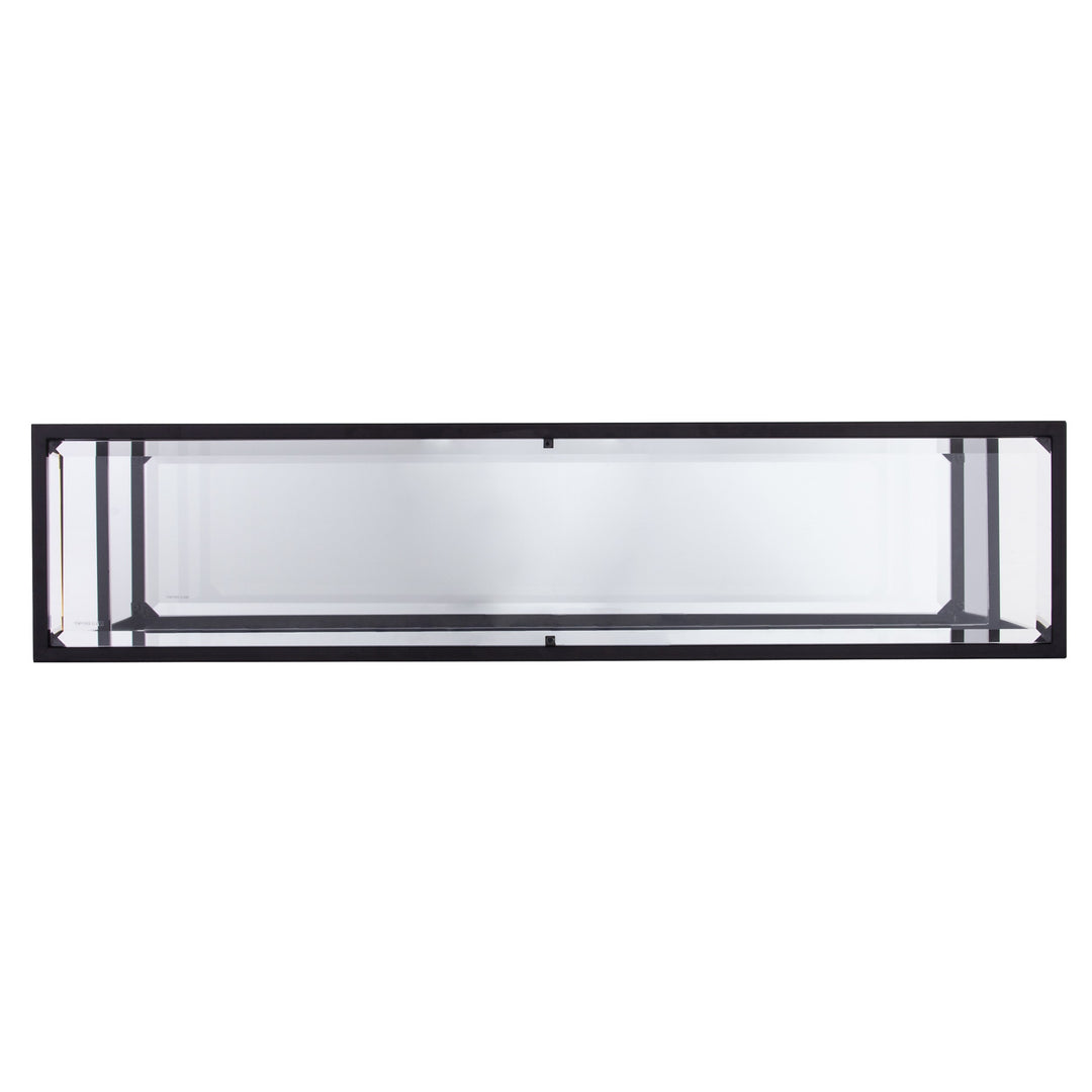 52" Clear and Black Glass Mirrored Frame Console Table With Storage