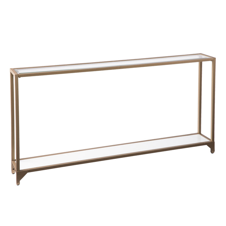 56" Clear and Gold Glass Floor Shelf Console Table With Storage