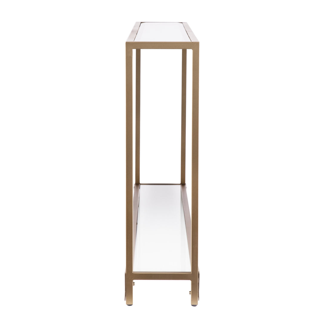 56" Clear and Gold Glass Floor Shelf Console Table With Storage