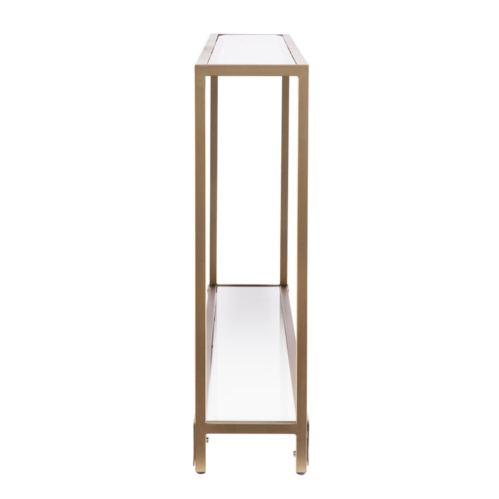 56" Clear and Gold Glass Floor Shelf Console Table With Storage