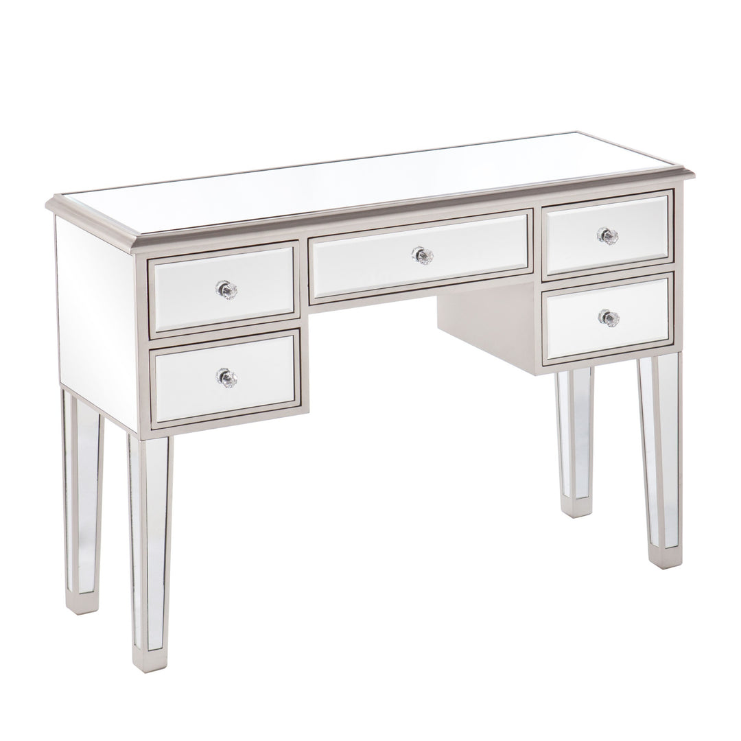 43" Silver Mirrored Glass Console Table With Storage