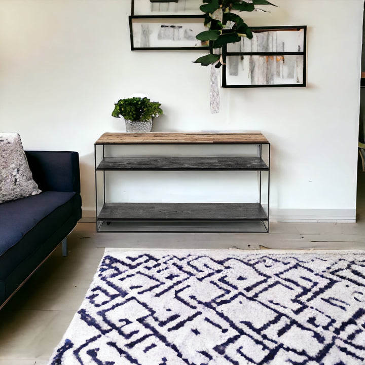 55" Natural and Black Frame Console Table With Storage