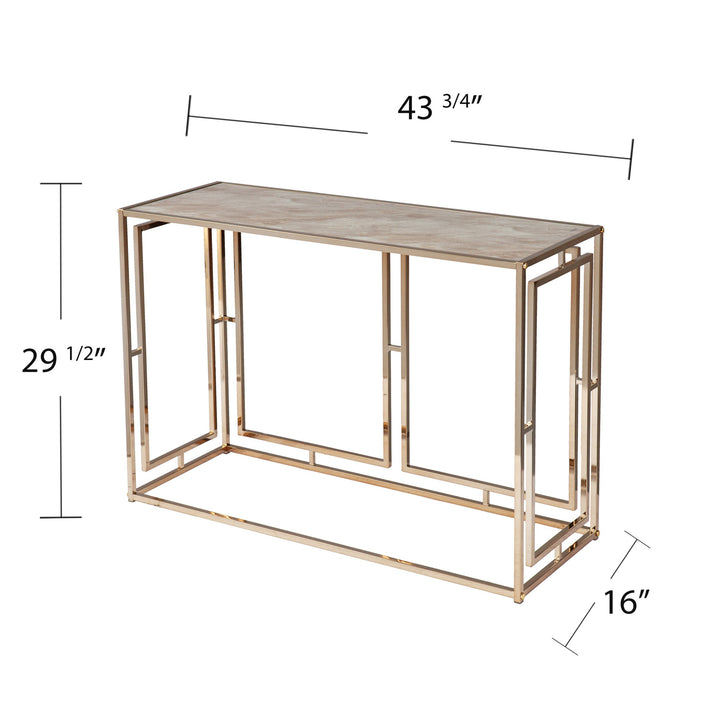 44" Champagne and Gold Faux Marble Frame Console Table