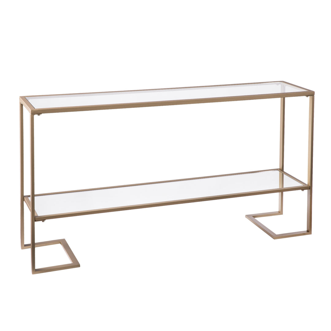 52" Clear and Gold Glass Mirrored Frame Console Table With Storage