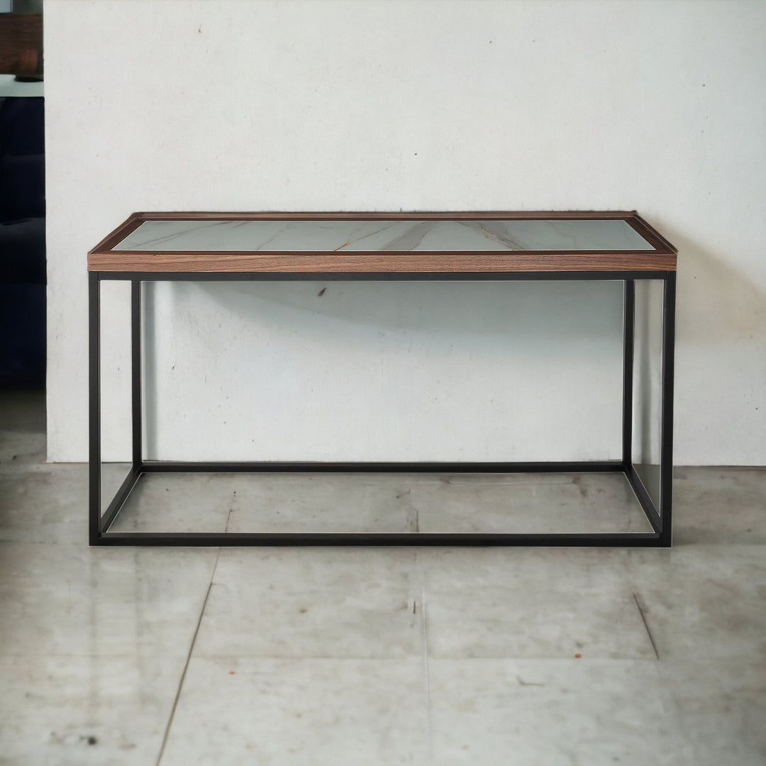 59" Brown and White and Black Glass Frame Console Table