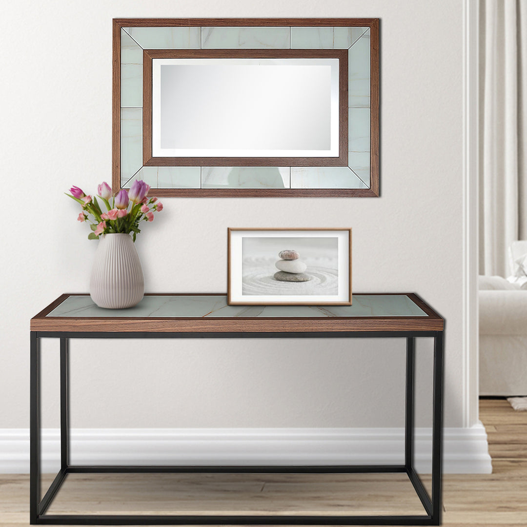 59" Brown and White and Black Glass Frame Console Table