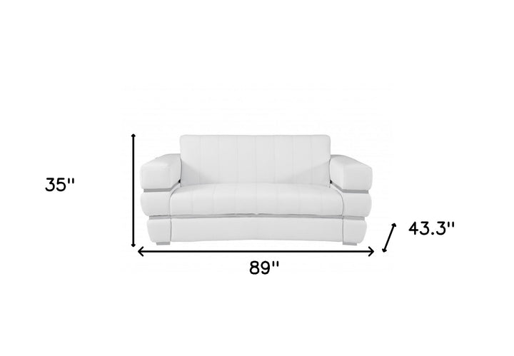 Two Piece Indoor White Italian Leather Five Person Seating Set