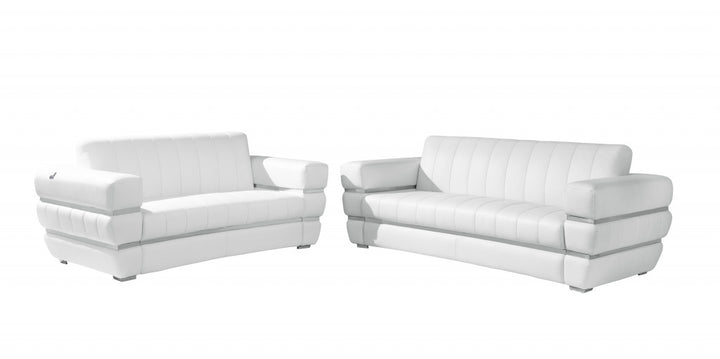 Two Piece Indoor White Italian Leather Five Person Seating Set