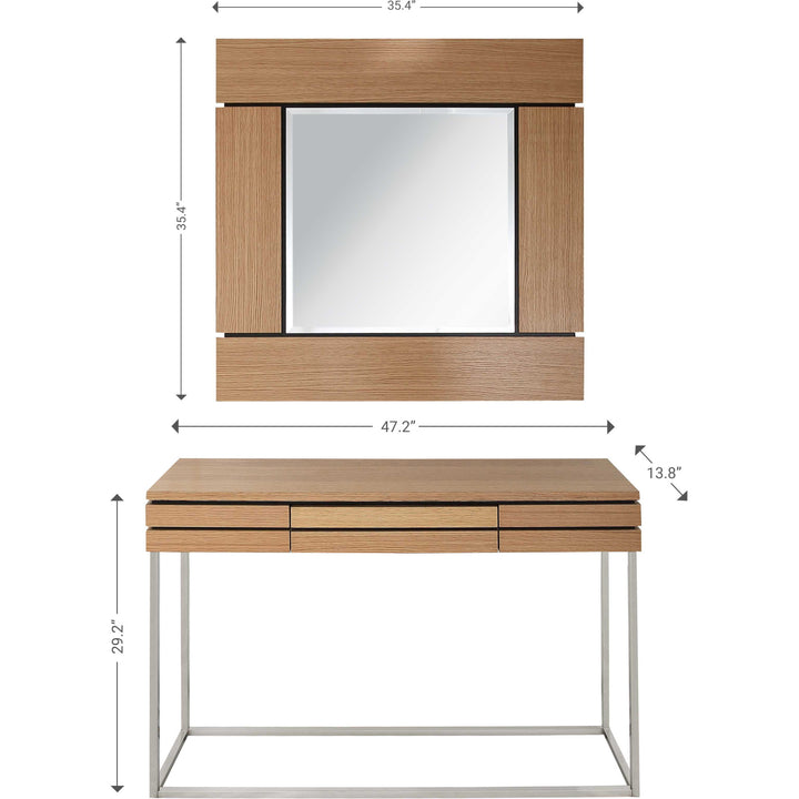 Set of Two 47" Brown and Silver Console Table And Drawers