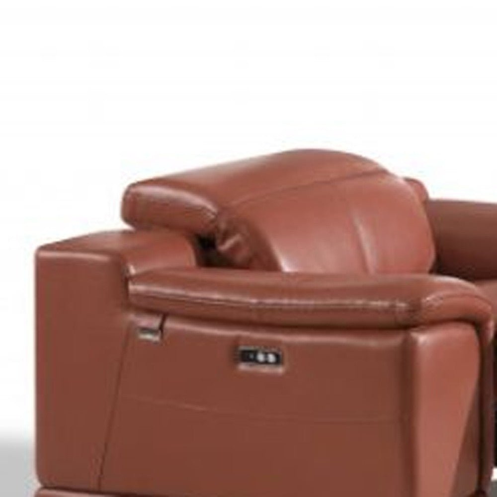 Three Piece Indoor Camel Italian Leather Six Person Seating Set