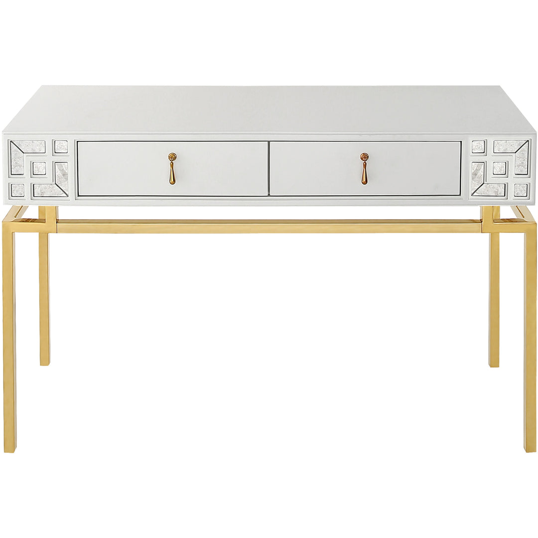 Set of Two 47" White and Gold Wood and Manufactured Wood Blend Mirrored Console Table And Drawers