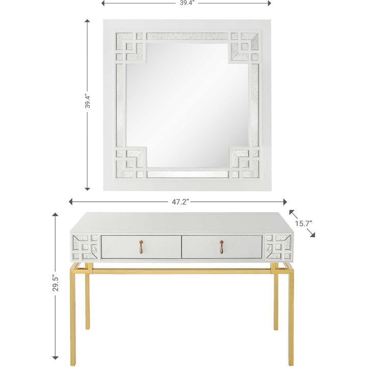 Set of Two 47" White and Gold Wood and Manufactured Wood Blend Mirrored Console Table And Drawers