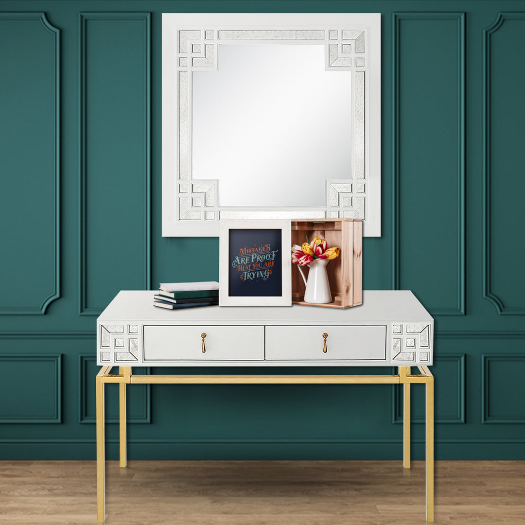 Set of Two 47" White and Gold Wood and Manufactured Wood Blend Mirrored Console Table And Drawers