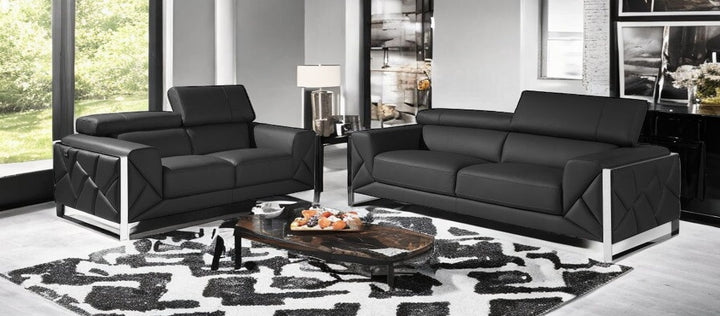 Two Piece Indoor Dark Gray Italian Leather Five Person Seating Set