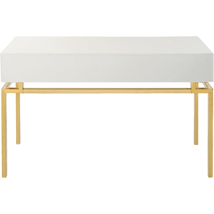 47" White and Gold Wood and Manufactured Wood Blend Mirrored Console Table With Storage