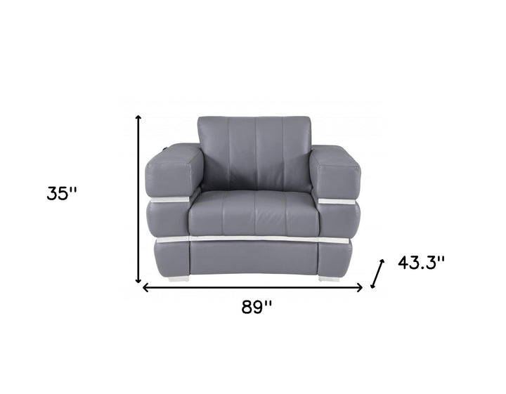 Three Piece Indoor Dark Gray Italian Leather Six Person Seating Set