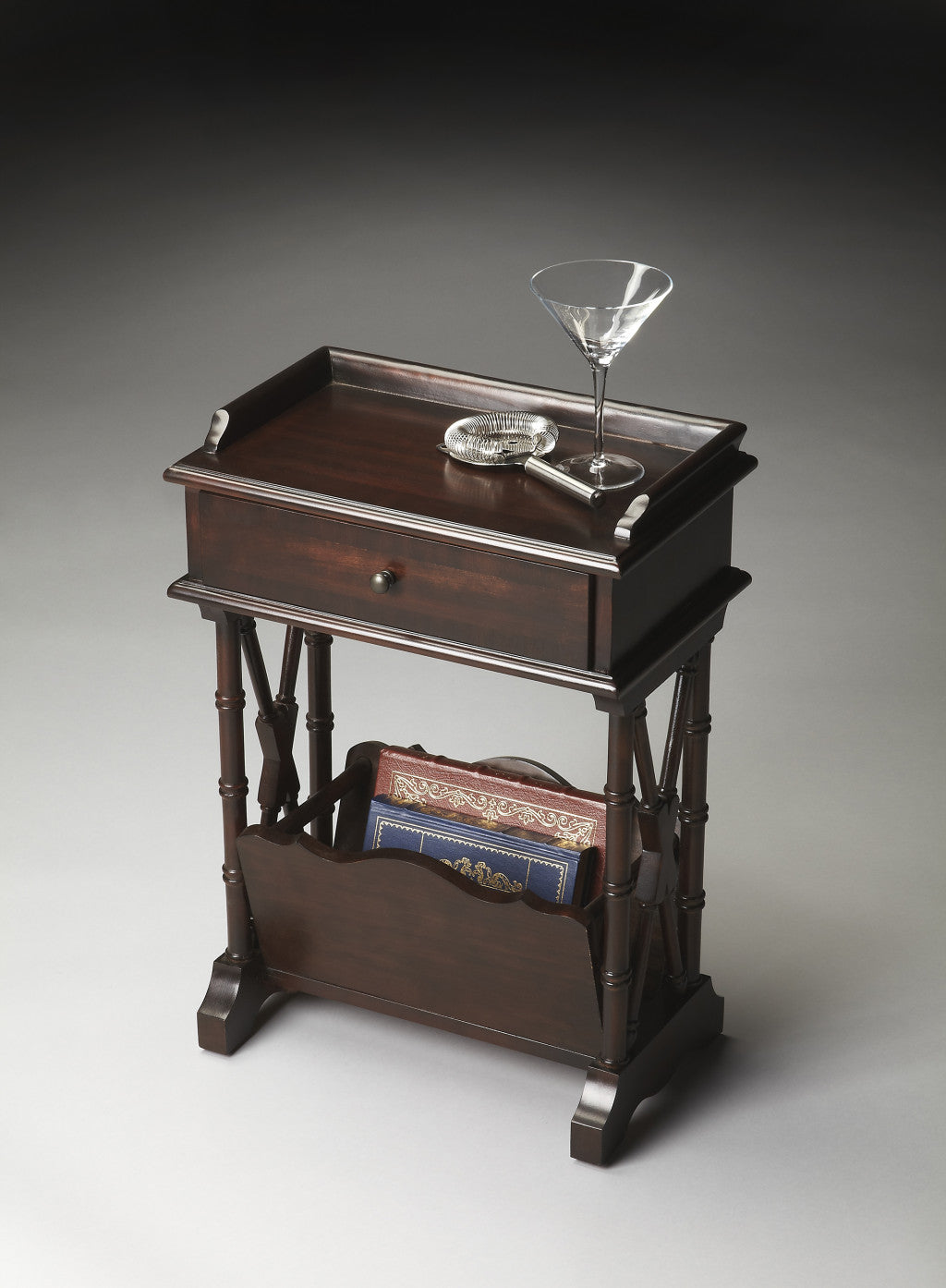 24" Black And Rubbed Black Solid And Manufactured Wood Rectangular End Table With Drawer And Shelf