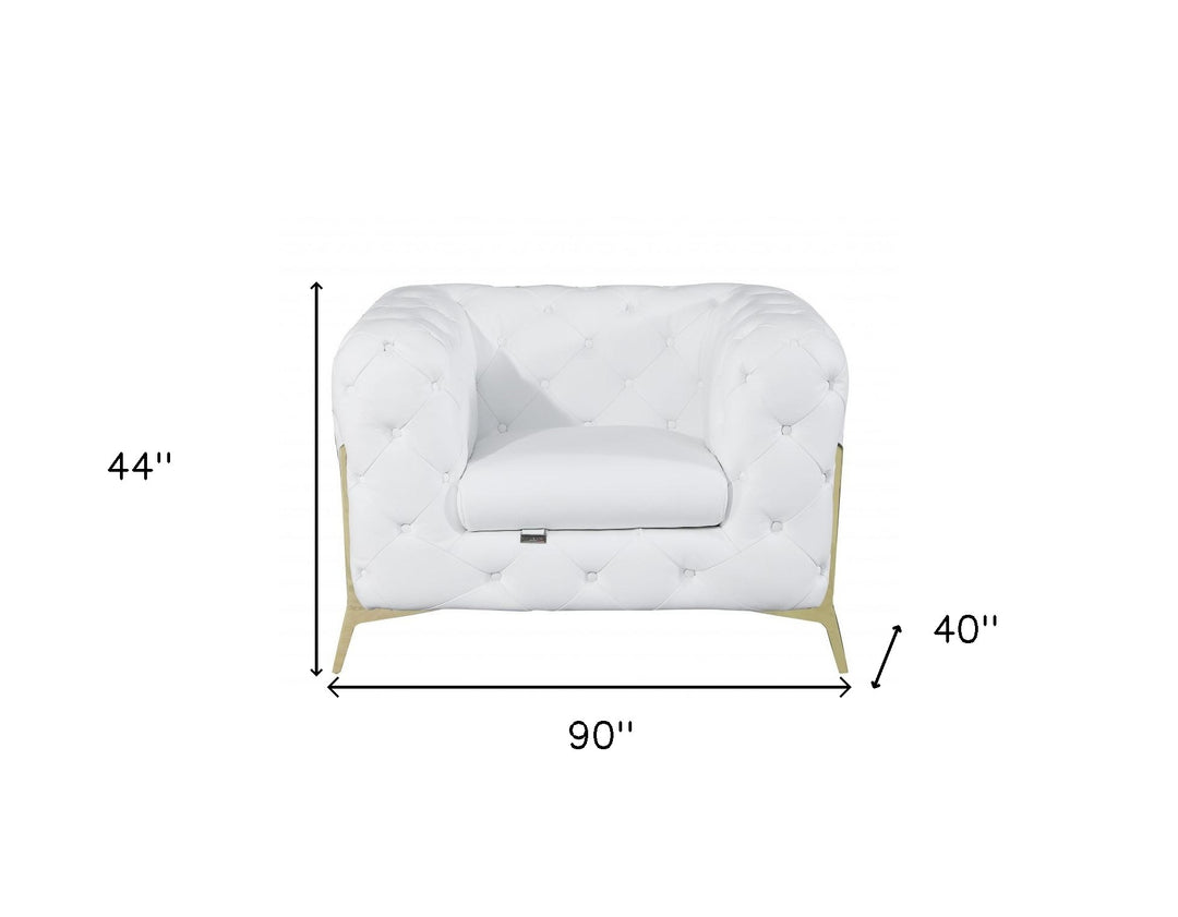 Three Piece Indoor White Italian Leather Six Person Seating Set