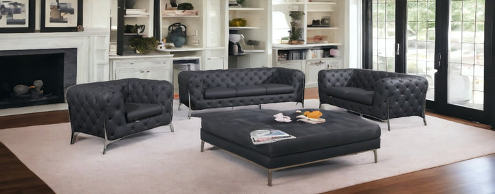 Three Piece Indoor Dark Gray Italian Leather Six Person Seating Set