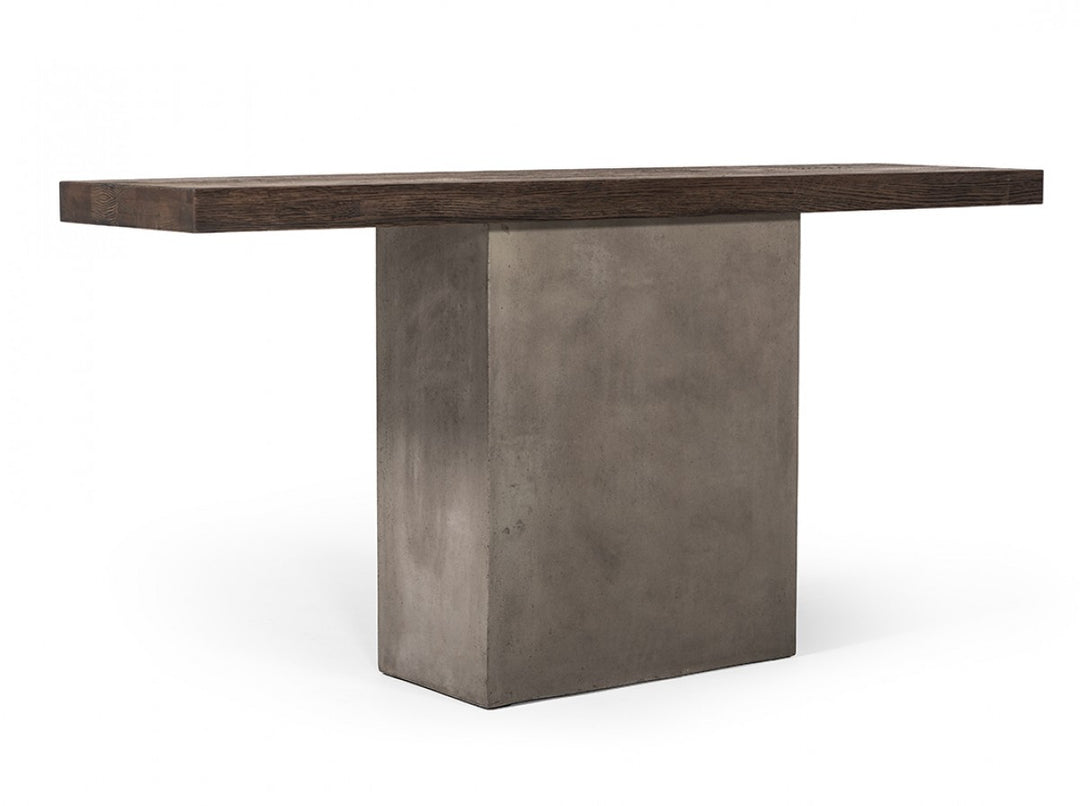 Industrial 63" Oak Wood And Concrete Pedestal Console Table