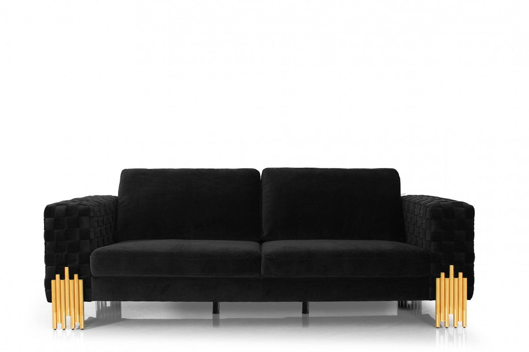 Three Piece Black Velvet Six Person Seating Set