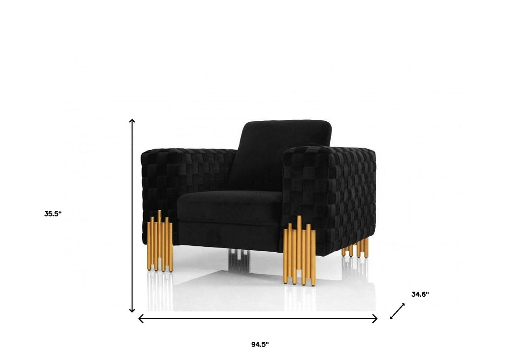 Three Piece Black Velvet Six Person Seating Set