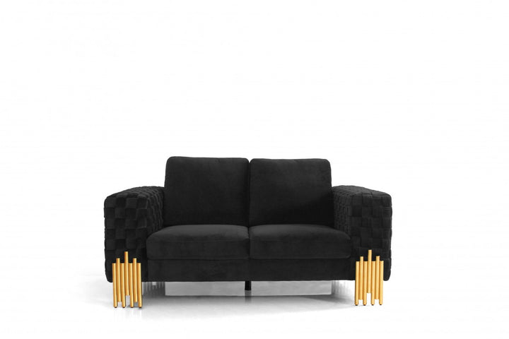 Three Piece Black Velvet Six Person Seating Set