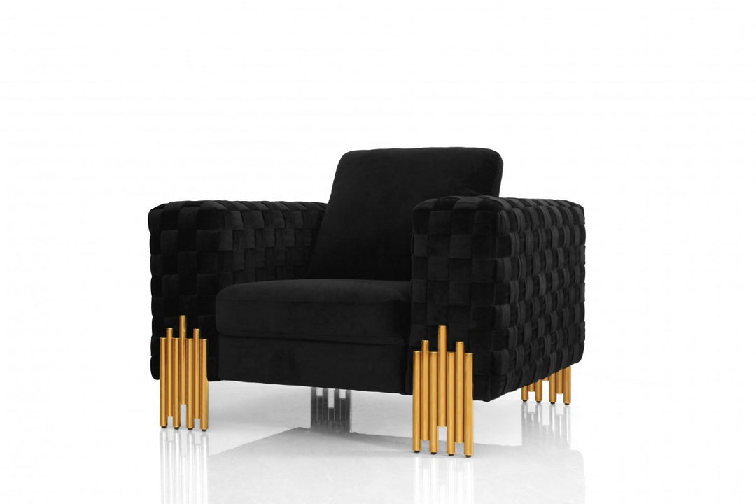 Three Piece Black Velvet Six Person Seating Set