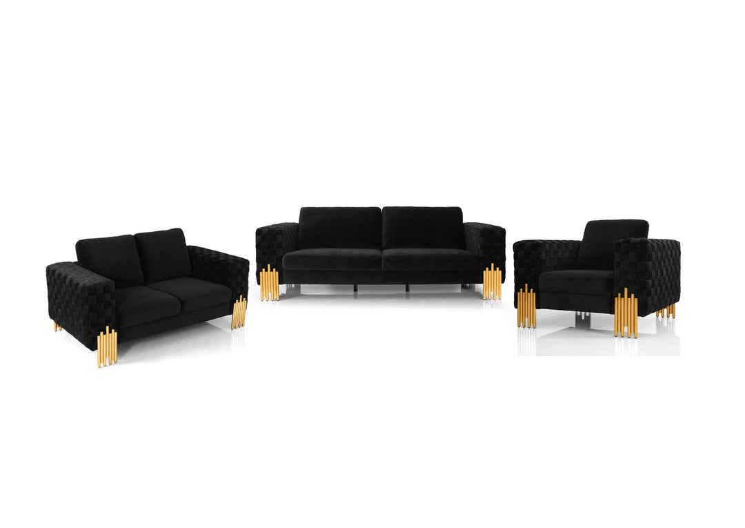 Three Piece Black Velvet Six Person Seating Set