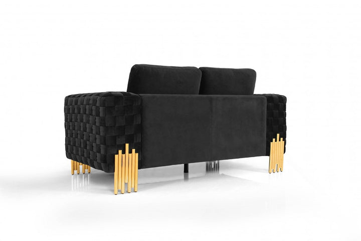 Three Piece Black Velvet Six Person Seating Set