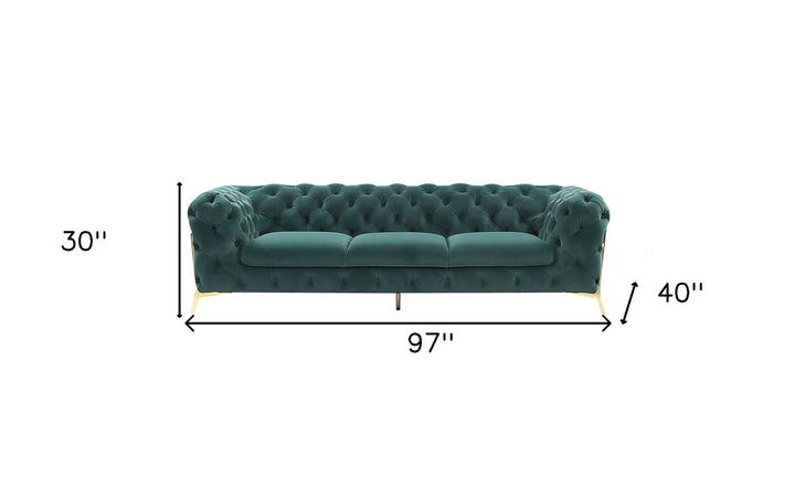 Three Piece Green Velvet Six Person Seating Set