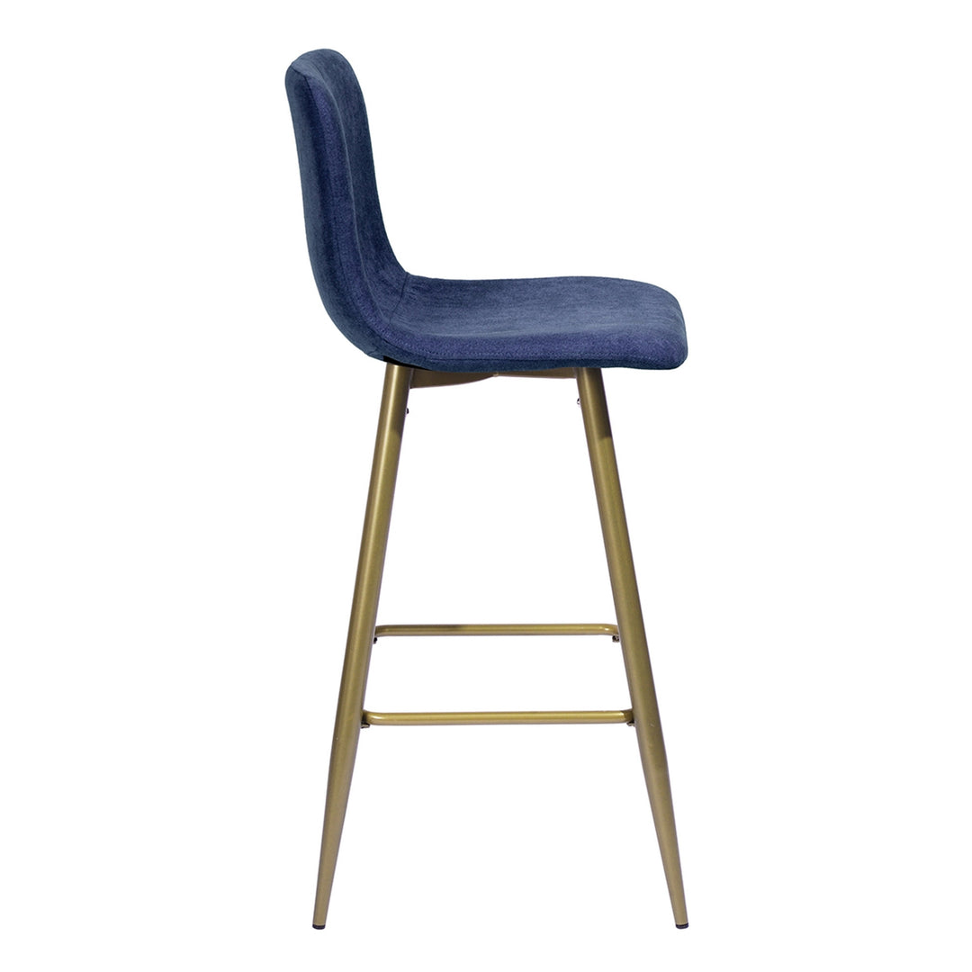 Set of Two 29" Dark Blue And Gold Steel Bar Height Bar Chairs