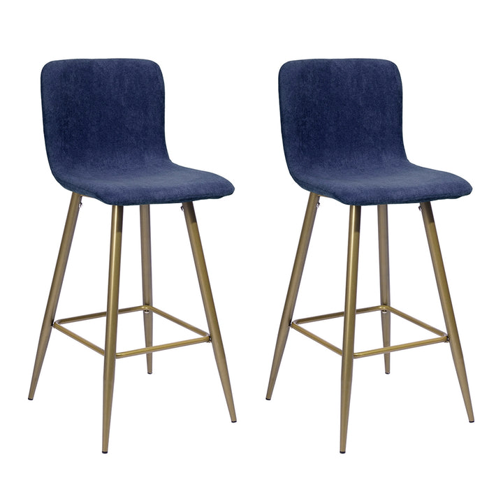 Set of Two 29" Dark Blue And Gold Steel Bar Height Bar Chairs