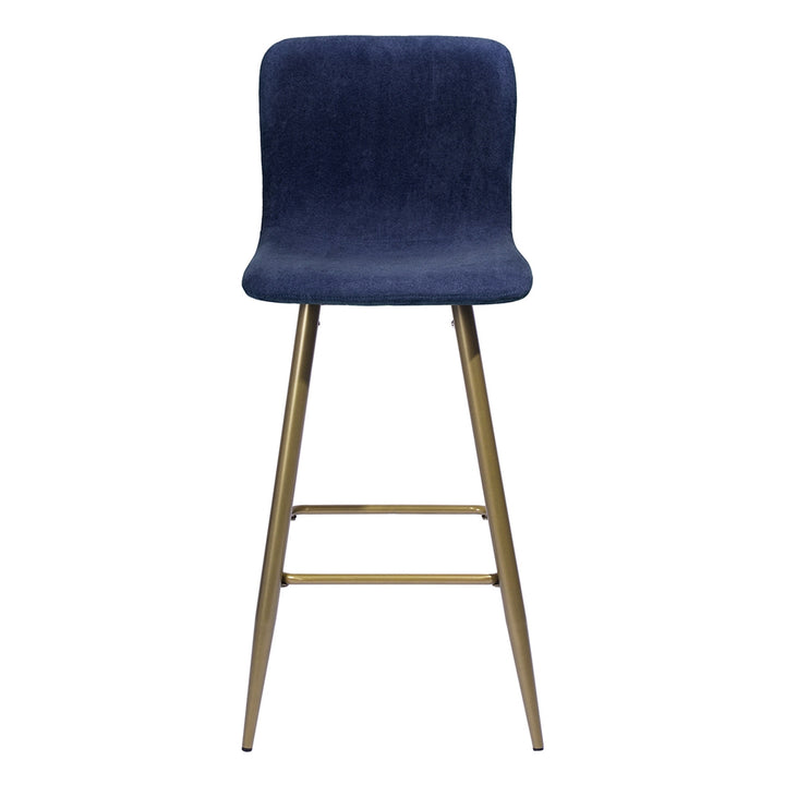 Set of Two 29" Dark Blue And Gold Steel Bar Height Bar Chairs