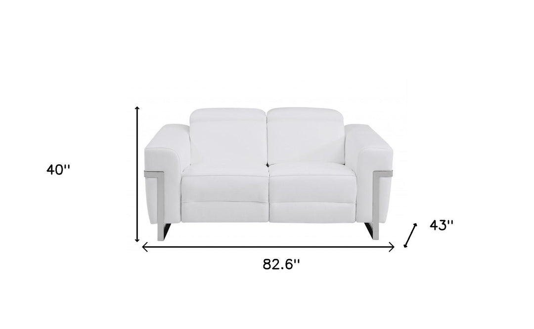 Two Piece Indoor White Italian Leather Five Person Seating Set