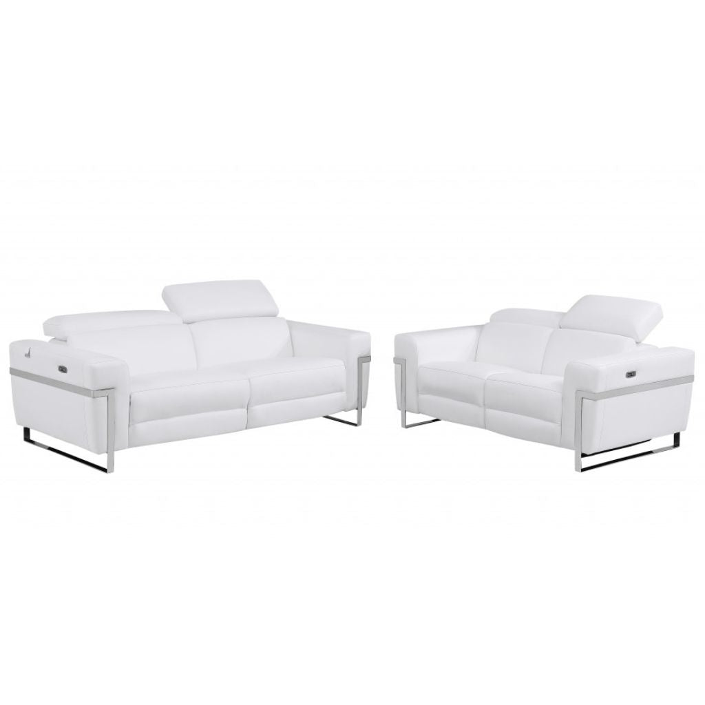 Two Piece Indoor White Italian Leather Five Person Seating Set