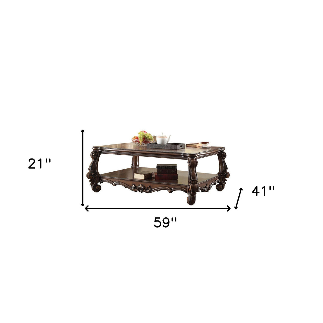 59" Cherry Oak Manufactured Wood Coffee Table With Storage