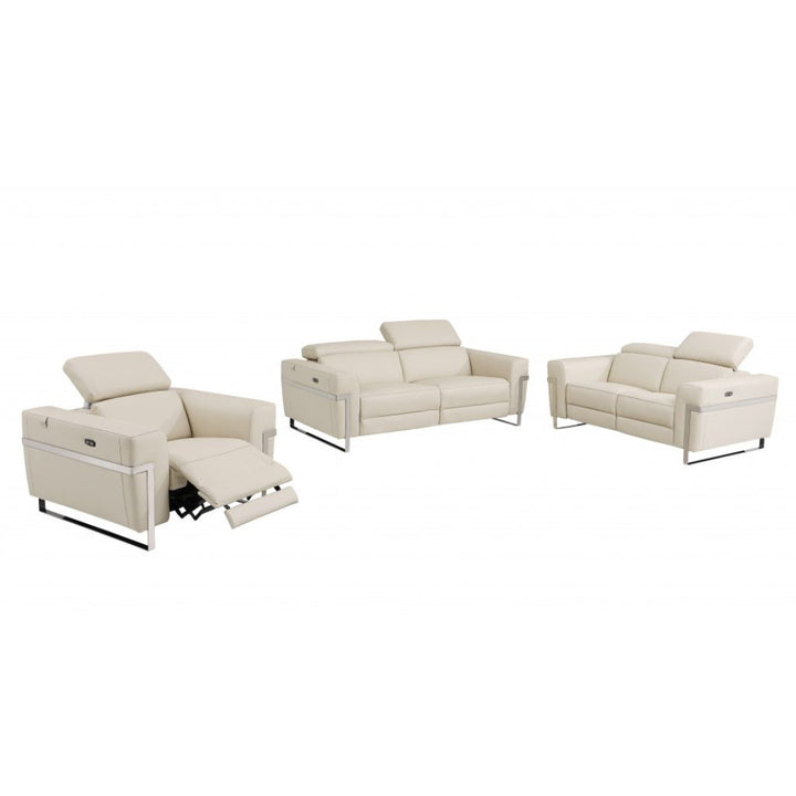 Three Piece Indoor Beige Italian Leather Six Person Seating Set