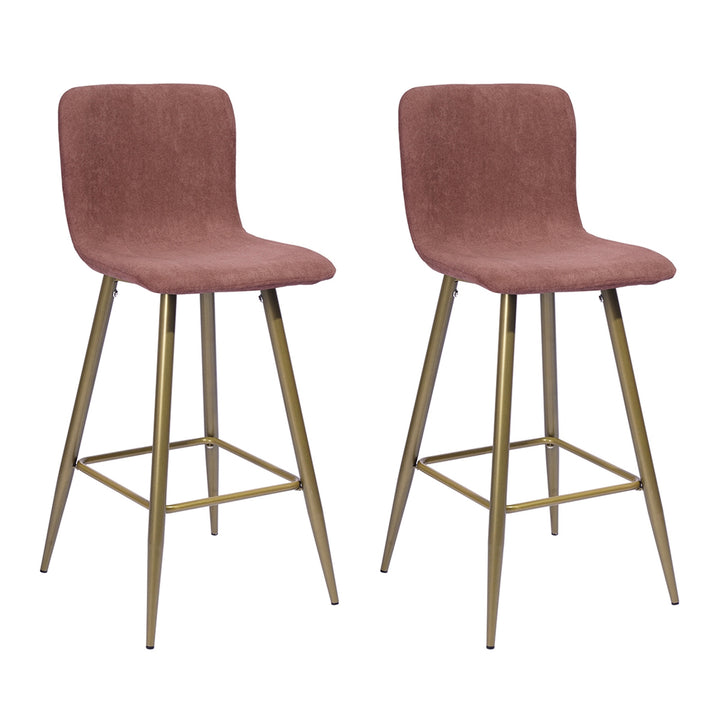 Set of Two 29" Mauve And Gold Steel Bar Height Bar Chairs