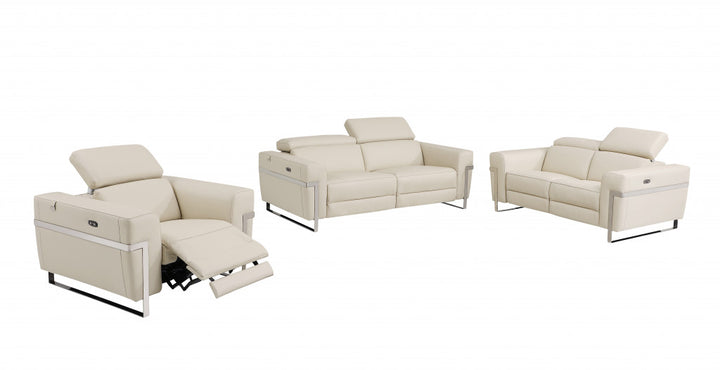 Three Piece Indoor Beige Italian Leather Six Person Seating Set