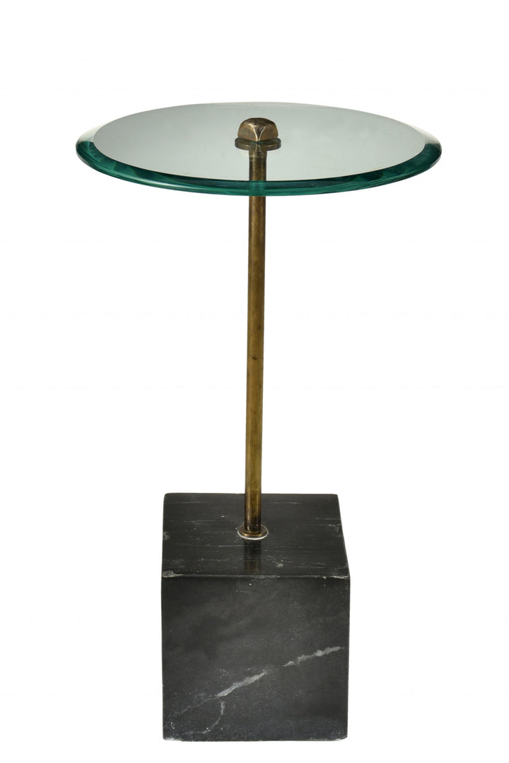 22" Black And Clear Glass And Marble Round End Table