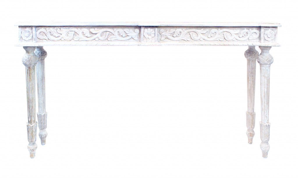 54" White Solid Wood Distressed Console Table