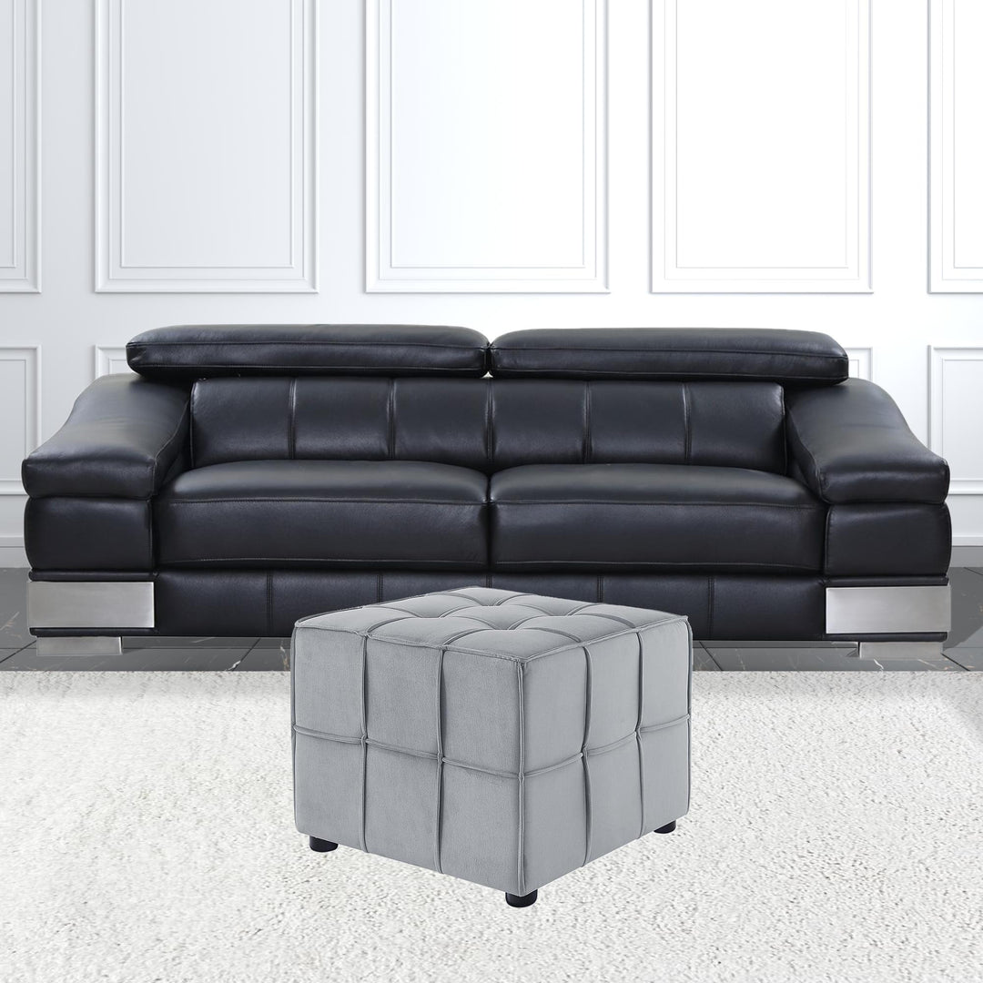 22" Light Gray Velvet And Black Cube Ottoman