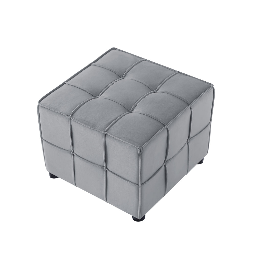 22" Light Gray Velvet And Black Cube Ottoman