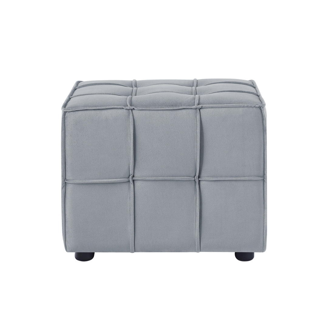 22" Light Gray Velvet And Black Cube Ottoman