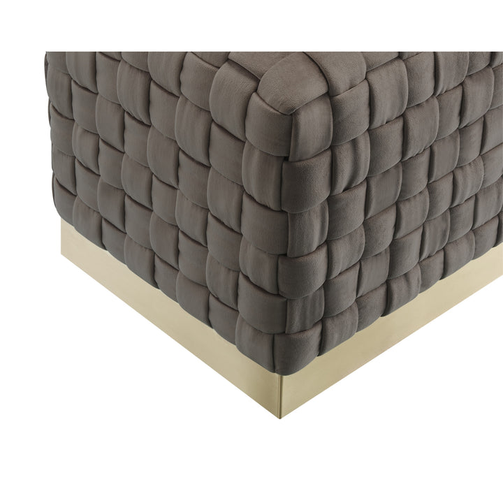 17" Taupe Velvet And Gold Ottoman