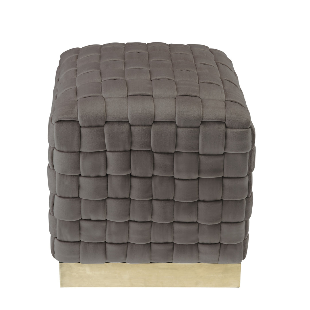 17" Taupe Velvet And Gold Ottoman